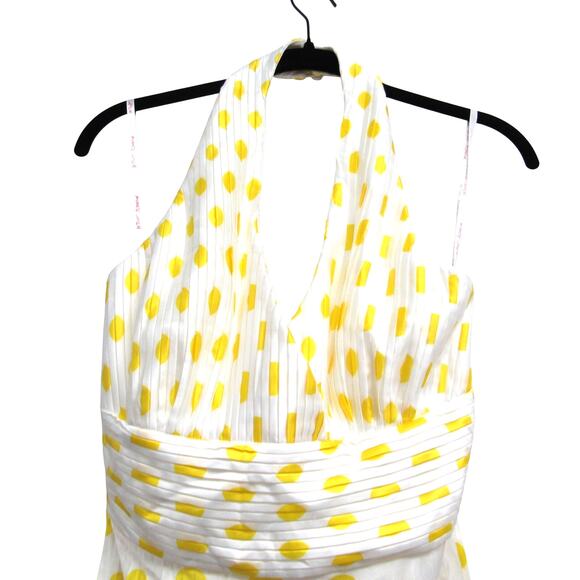Betsey Johnson Y2K Yellow Polka Dots Pleated Halter Backless Dress Size 10 NEW - Picture 3 of 7